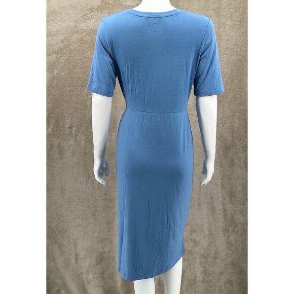 Betabrand Dress Womens Medium Blue Quiet Harbor Twist Knot Jersey Sheath Office - Picture 5 of 10